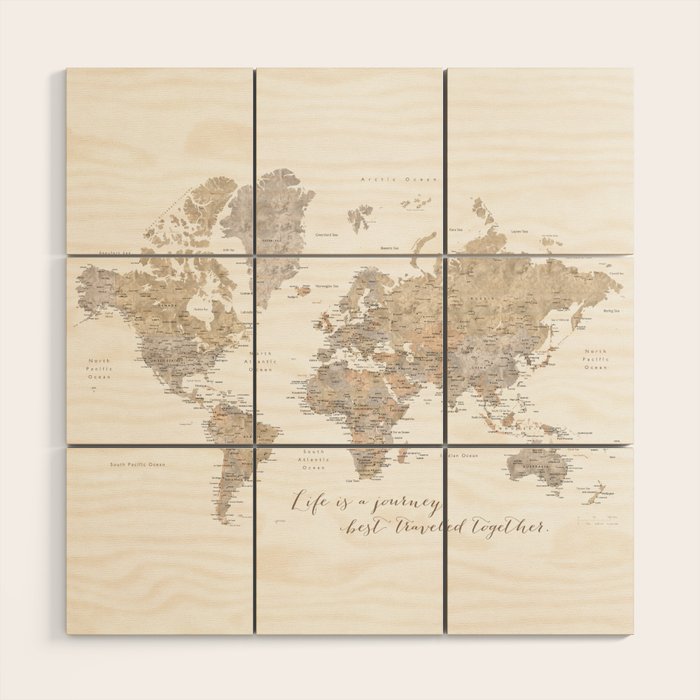 Life is a jouney best travelled together, world map, "Abey" Wood Wall Art Gallery Image 1