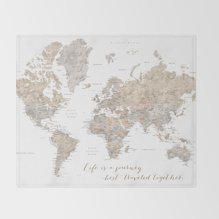 Life is a jouney best travelled together, world map, "Abey" Throw Blanket Gallery Image 2