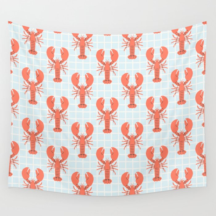 Vintage lobster sea food cartoon pattern Wall Tapestry Gallery Image 4