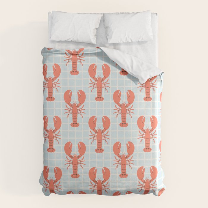 Vintage lobster sea food cartoon pattern Duvet Cover Gallery Image 1