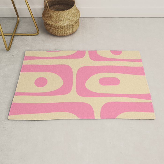 Mid Century Modern Retro Abstract Minimalist Piquet Pink Pattern Rug Gallery Image 1