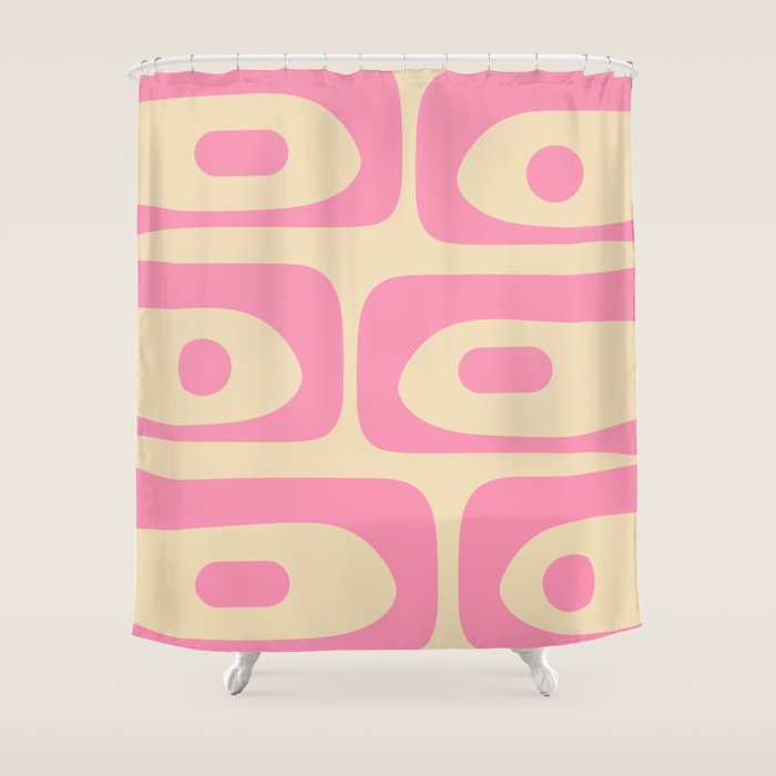 Mid Century Modern Retro Abstract Minimalist Piquet Pink Pattern Shower Curtain Gallery Image 1