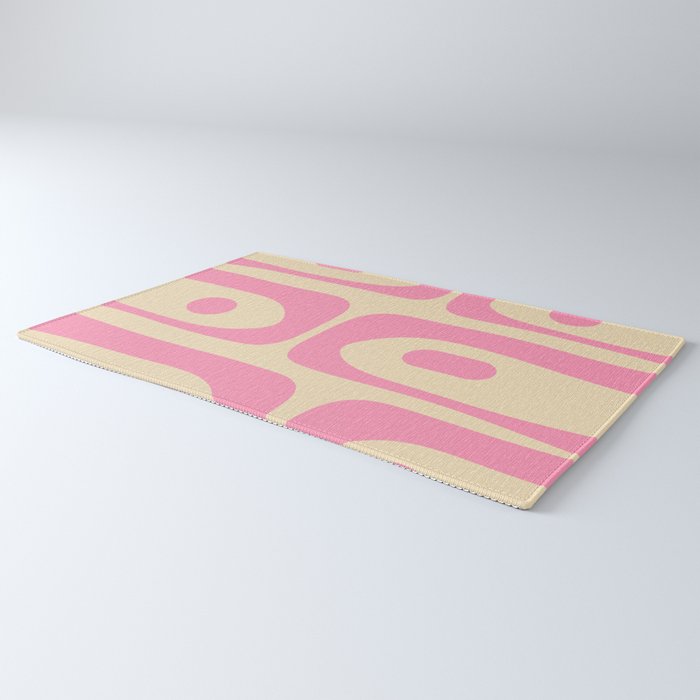 Mid Century Modern Retro Abstract Minimalist Piquet Pink Pattern Rug Gallery Image 3
