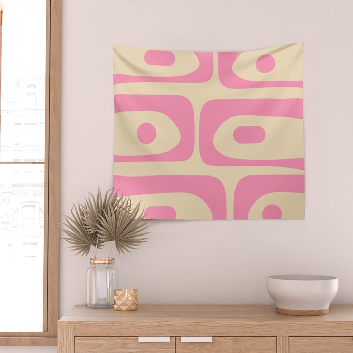 Mid Century Modern Retro Abstract Minimalist Piquet Pink Pattern Wall Tapestry Gallery Image 2