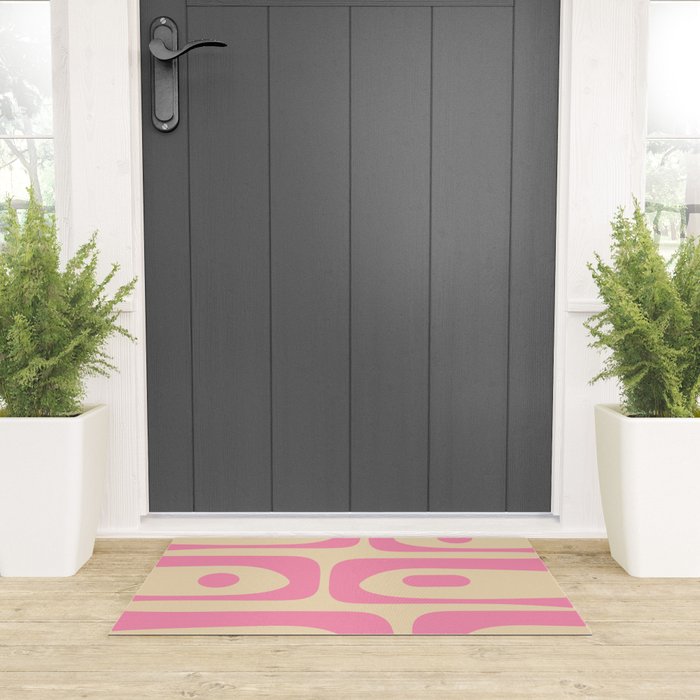 Mid Century Modern Retro Abstract Minimalist Piquet Pink Pattern Welcome Mat Gallery Image 3