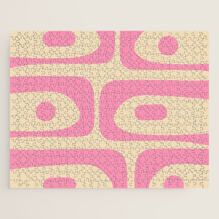 Mid Century Modern Retro Abstract Minimalist Piquet Pink Pattern Jigsaw Puzzle Gallery Image 1