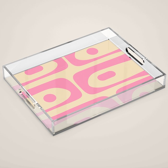 Mid Century Modern Retro Abstract Minimalist Piquet Pink Pattern Acrylic Tray Gallery Image 1