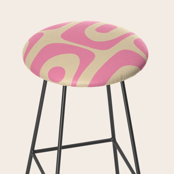 Mid Century Modern Retro Abstract Minimalist Piquet Pink Pattern Stool Gallery Image 2