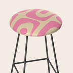 Mid Century Modern Retro Abstract Minimalist Piquet Pink Pattern Stool Gallery Image 2