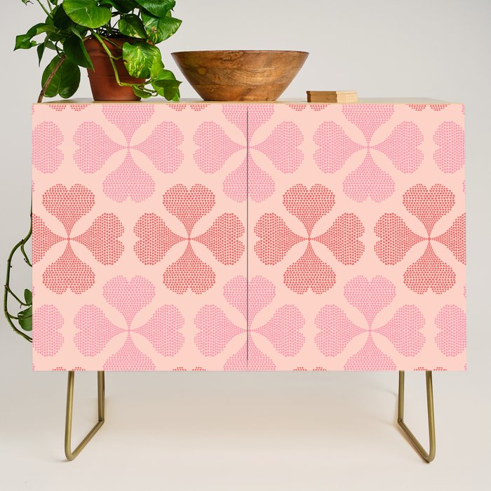 Lucky in love heart clover pattern red and pink Credenza Gallery Image 1