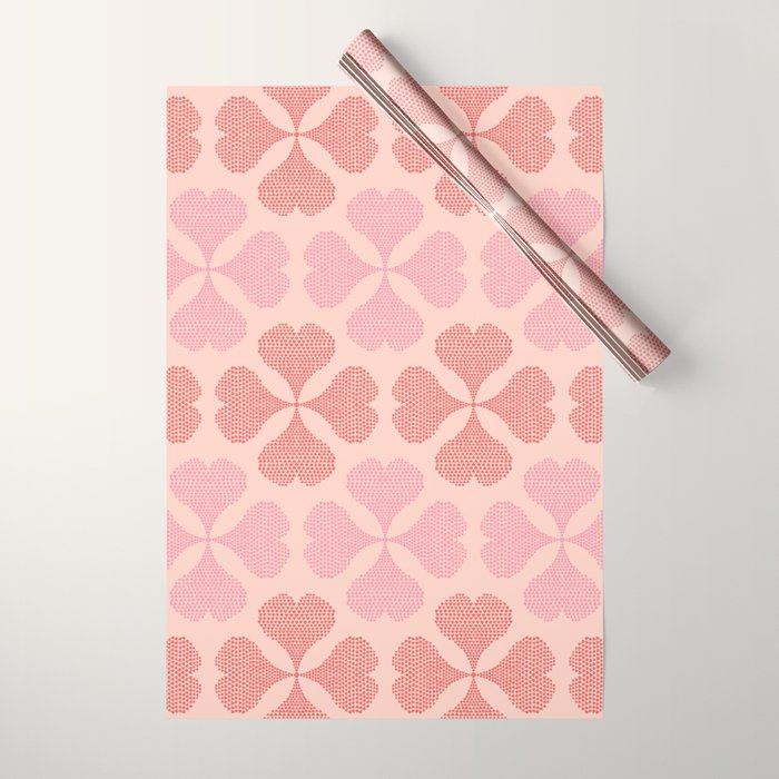 Lucky in love heart clover pattern red and pink Wrapping Paper Gallery Image 1