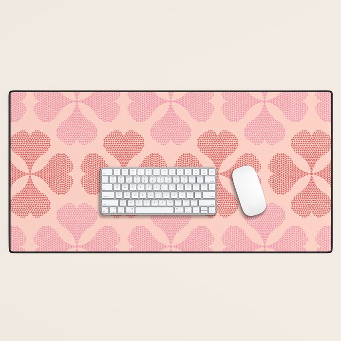 Lucky in love heart clover pattern red and pink Desk Mat Gallery Image 1