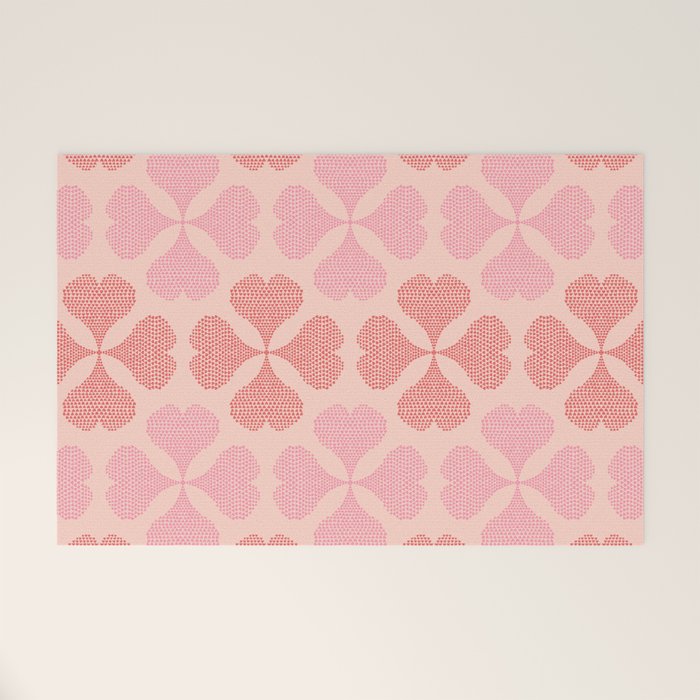 Lucky in love heart clover pattern red and pink Welcome Mat Gallery Image 1