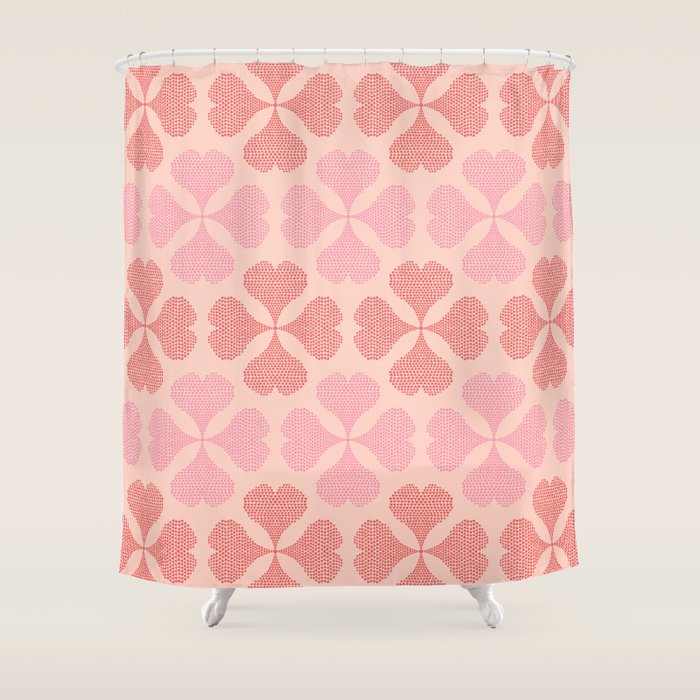 Lucky in love heart clover pattern red and pink Shower Curtain Gallery Image 1