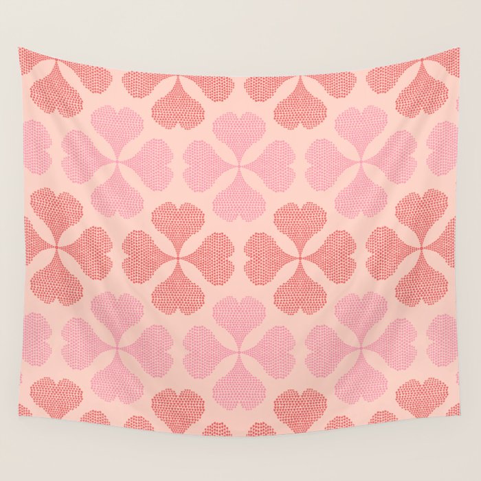 Lucky in love heart clover pattern red and pink Wall Tapestry Gallery Image 4