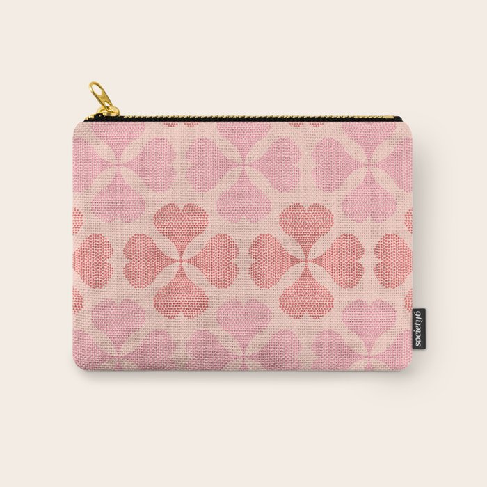 Lucky in love heart clover pattern red and pink Carry All Pouch Gallery Image 1
