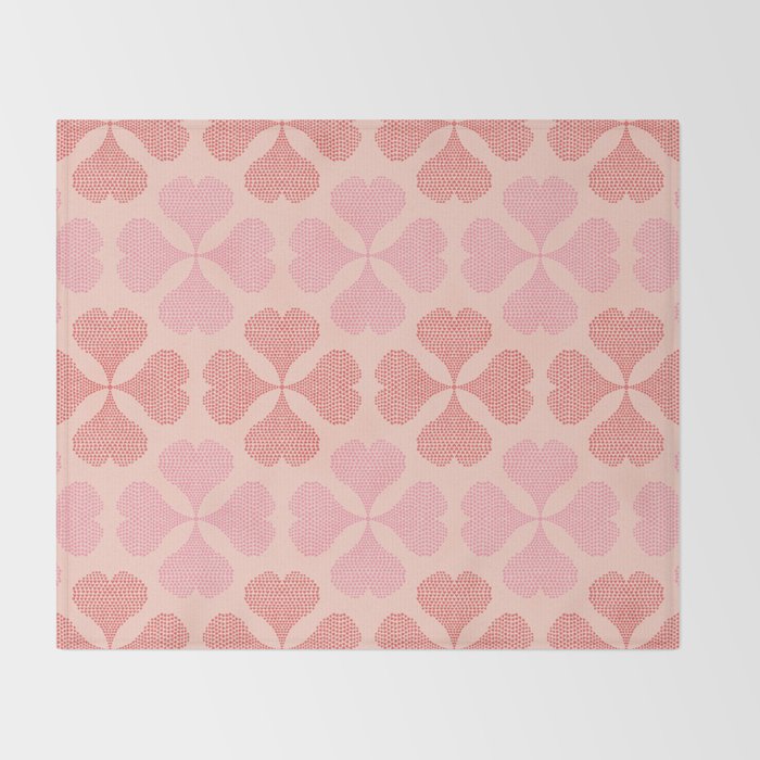 Lucky in love heart clover pattern red and pink Throw Blanket Gallery Image 2