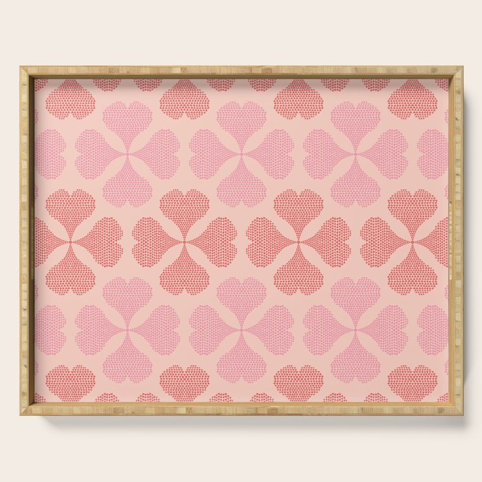 Lucky in love heart clover pattern red and pink Serving Tray Gallery Image 1