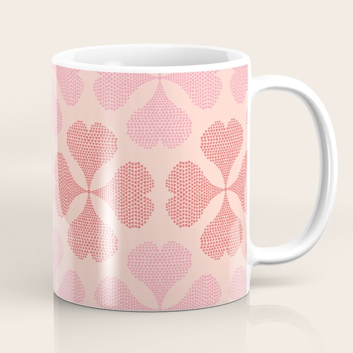 Lucky in love heart clover pattern red and pink Coffee Mug Gallery Image 1