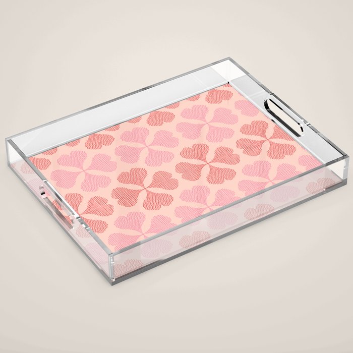 Lucky in love heart clover pattern red and pink Acrylic Tray Gallery Image 1