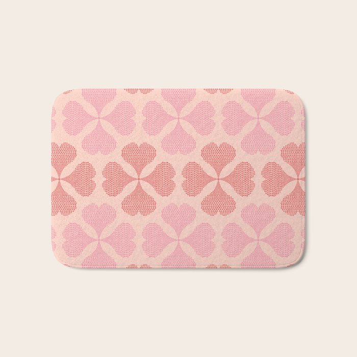 Lucky in love heart clover pattern red and pink Bath Mat Gallery Image 1