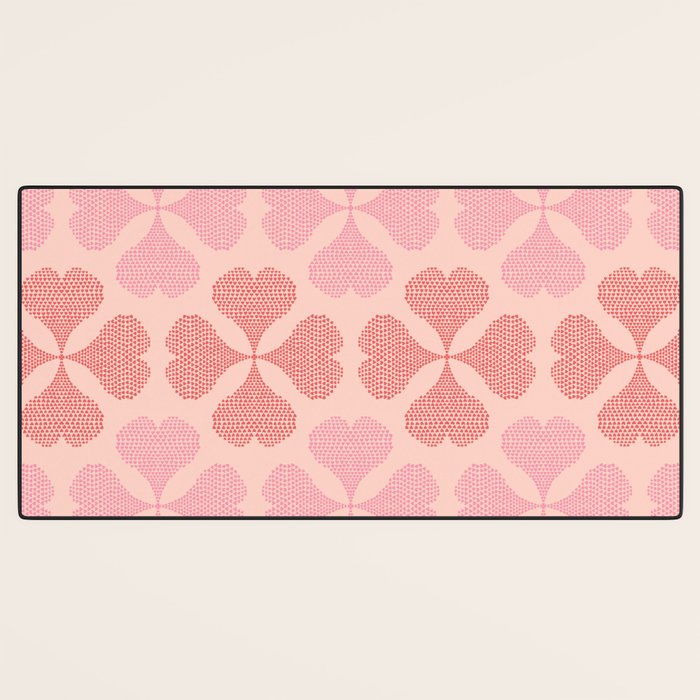 Lucky in love heart clover pattern red and pink Desk Mat Gallery Image 3
