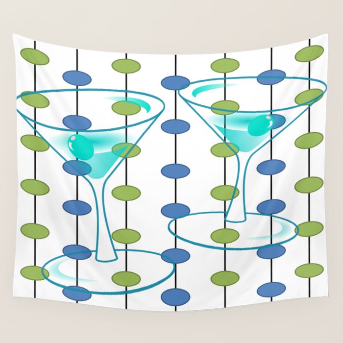 Mid-Century Modern Atomic Art Cocktails 1.0 Wall Tapestry Gallery Image 4
