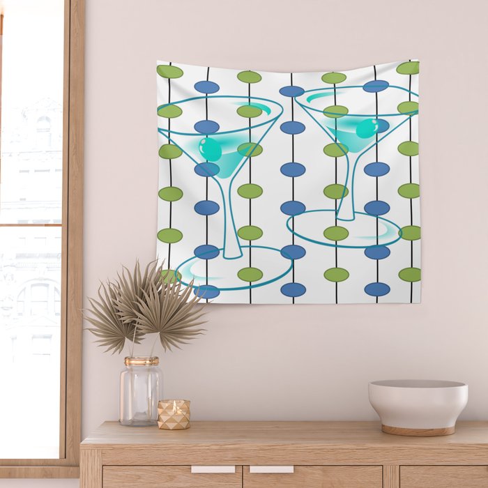 Mid-Century Modern Atomic Art Cocktails 1.0 Wall Tapestry Gallery Image 2
