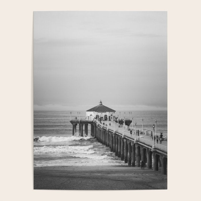 Manhattan beach Pier Black and White Photography Poster Gallery Image 1