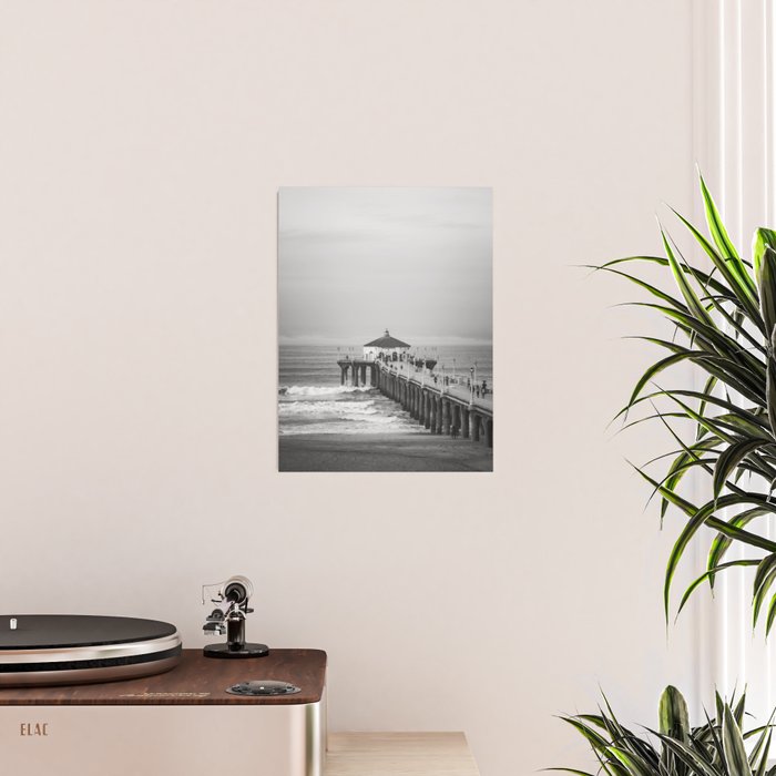Manhattan beach Pier Black and White Photography Poster Gallery Image 2