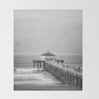 Manhattan beach Pier Black and White Photography Throw Blanket Gallery Image 2