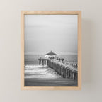 Manhattan beach Pier Black and White Photography Mini Art Print Gallery Image 1