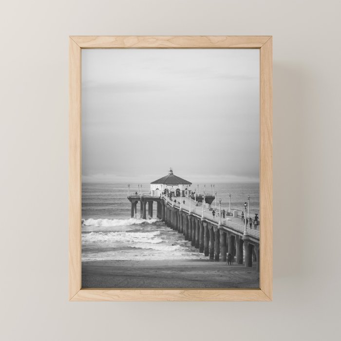 Manhattan beach Pier Black and White Photography Mini Art Print Gallery Image 1