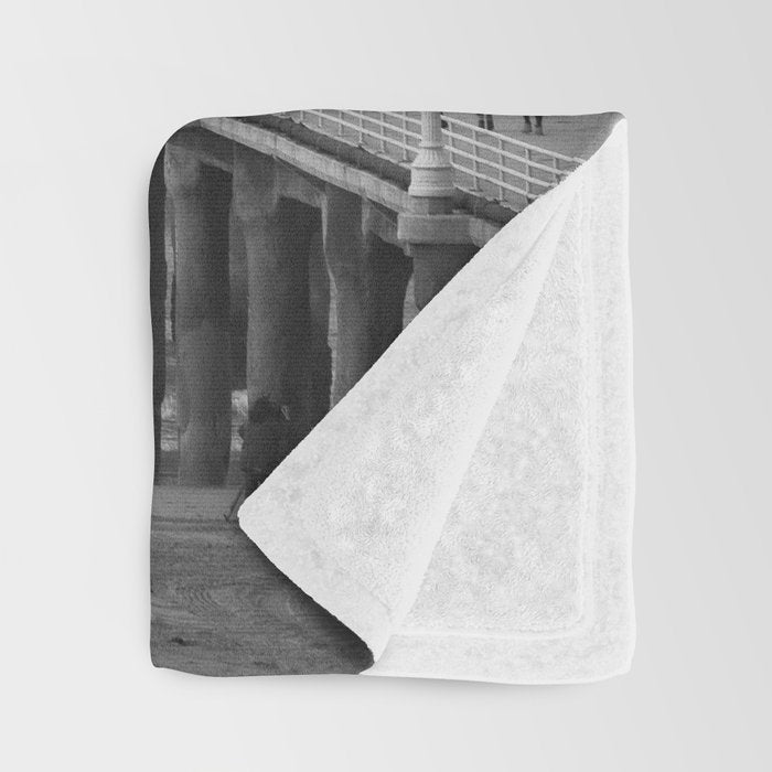 Manhattan beach Pier Black and White Photography Throw Blanket Gallery Image 3