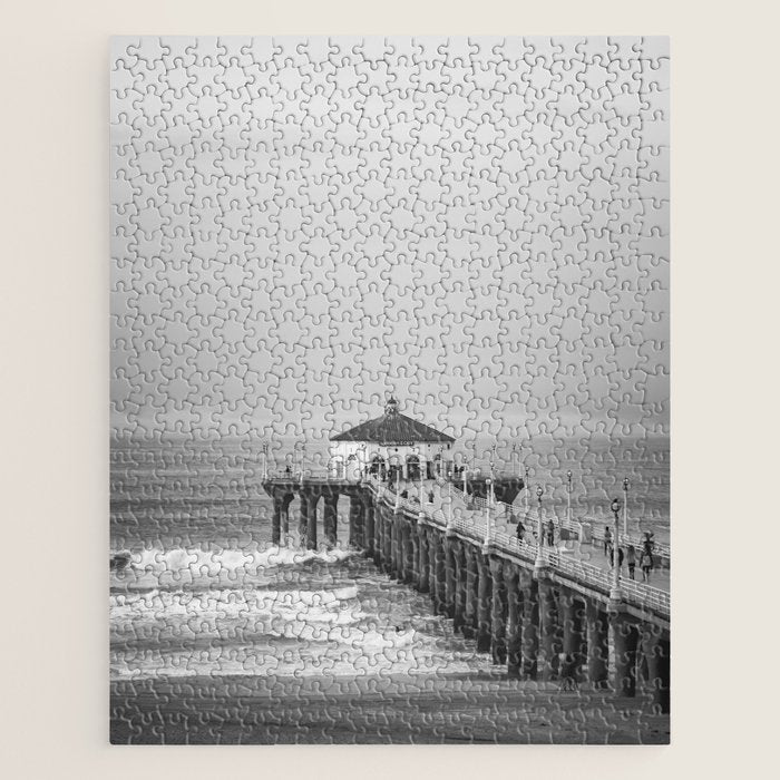 Manhattan beach Pier Black and White Photography Jigsaw Puzzle Gallery Image 1