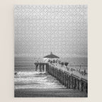 Manhattan beach Pier Black and White Photography Jigsaw Puzzle Gallery Image 1