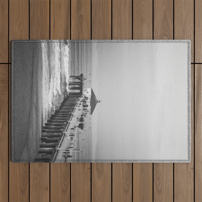 Manhattan beach Pier Black and White Photography Outdoor Rug Gallery Image 1