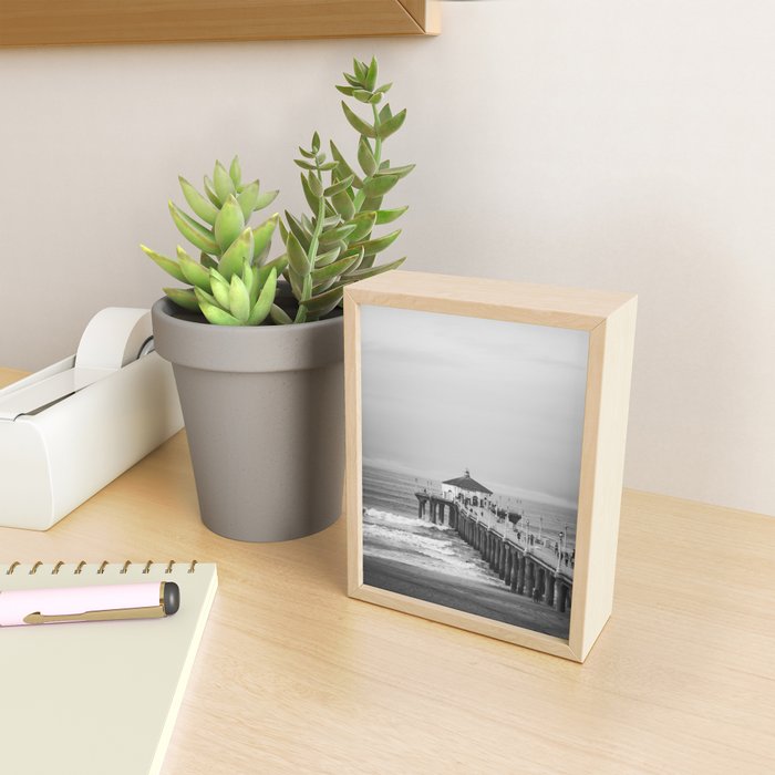 Manhattan beach Pier Black and White Photography Mini Art Print Gallery Image 2