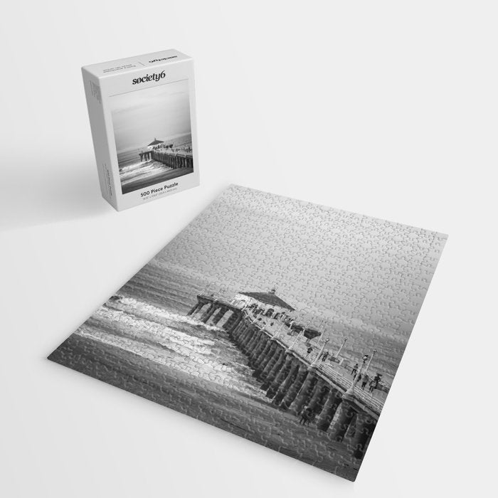 Manhattan beach Pier Black and White Photography Jigsaw Puzzle Gallery Image 2