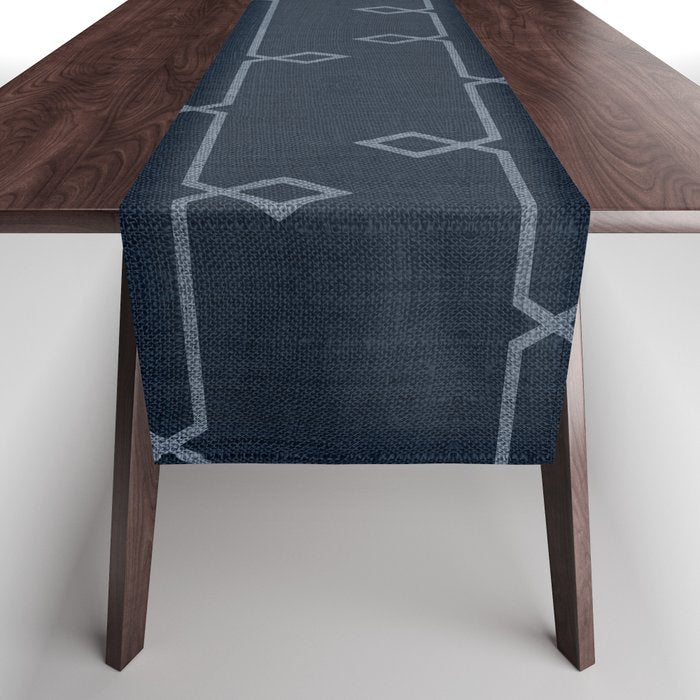 Boho Ethnic Striped Pattern on Navy Blue Table Runner Gallery Image 1