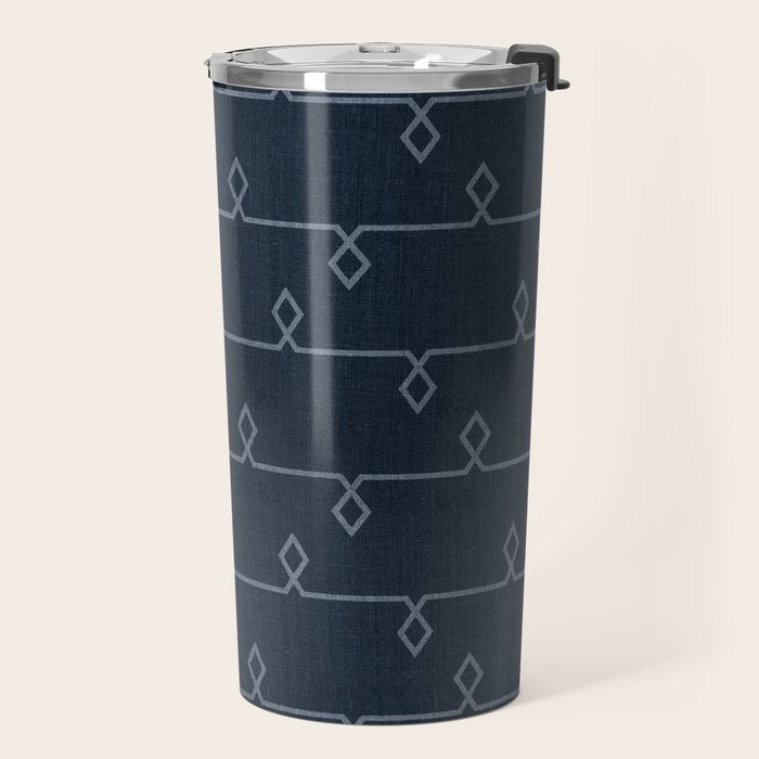 Boho Ethnic Striped Pattern on Navy Blue Travel Mug Gallery Image 2