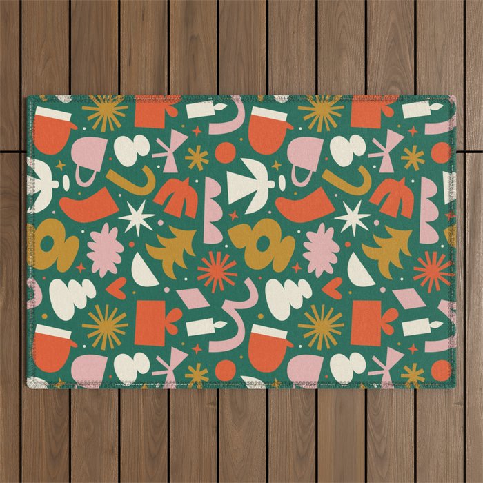 Abstract retro organic christmas shape pattern Outdoor Rug Gallery Image 1