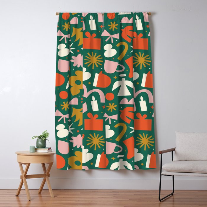 Abstract retro organic christmas shape pattern Window Curtain Gallery Image 5