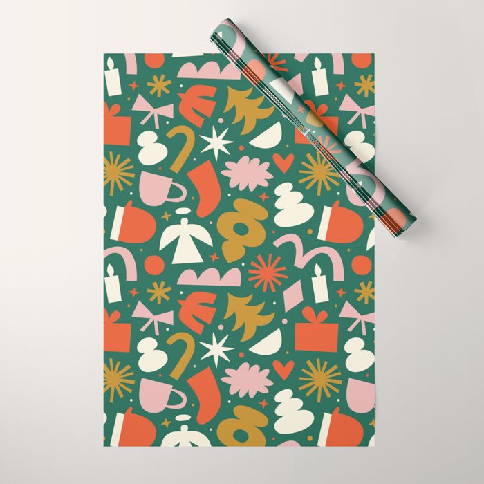 Abstract retro organic christmas shape pattern Wrapping Paper Gallery Image 1