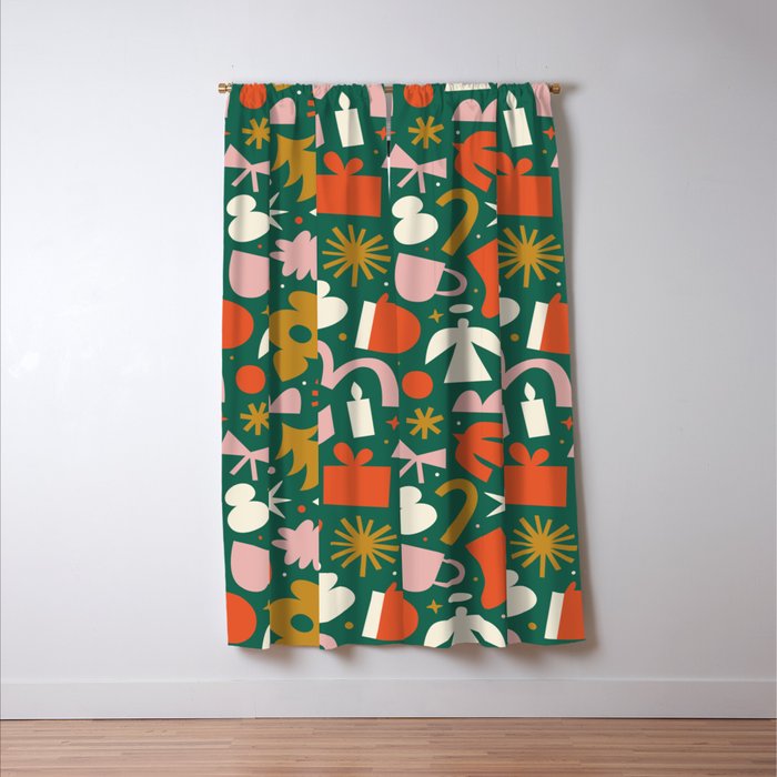 Abstract retro organic christmas shape pattern Window Curtain Gallery Image 3