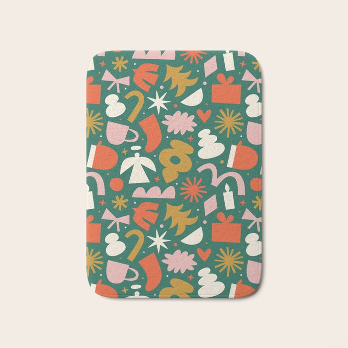 Abstract retro organic christmas shape pattern Bath Mat Gallery Image 1