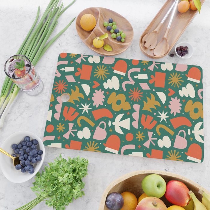 Abstract retro organic christmas shape pattern Cutting Board Gallery Image 2