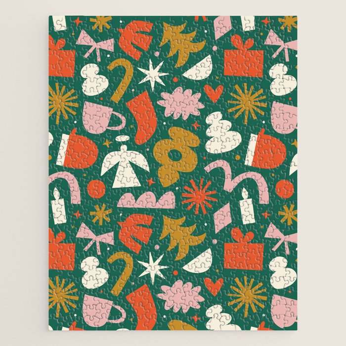 Abstract retro organic christmas shape pattern Jigsaw Puzzle Gallery Image 1