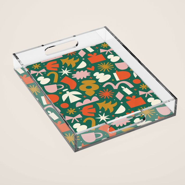 Abstract retro organic christmas shape pattern Acrylic Tray Gallery Image 1