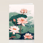 Japanese Wall Art Floral Lotus Painting Pink Pastel Green botanical Wabi Sabi Flower Poster  Stationery Card Gallery Image 2